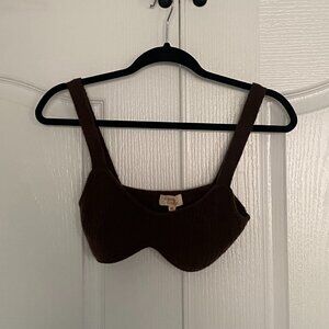 Camila Coelho Brown Ribbed bralette Top